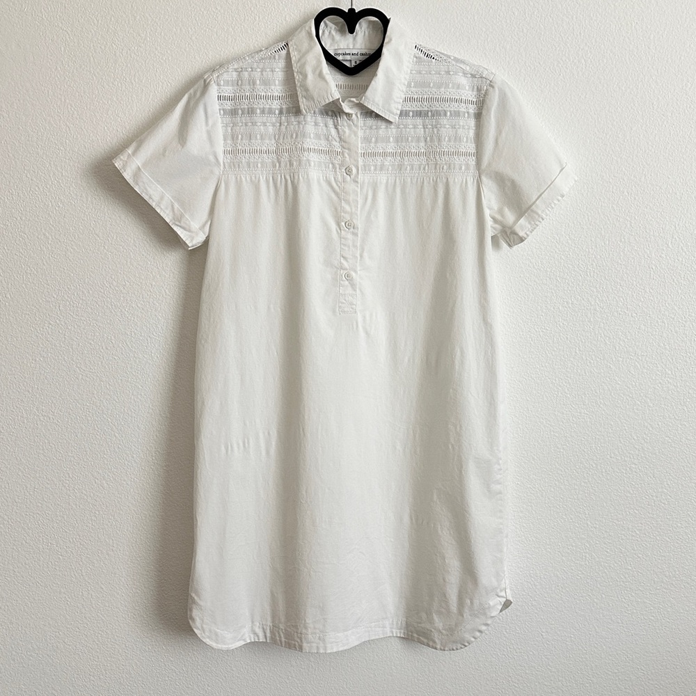Cupcakes & Cashmere White Embroidered Cotton Collared Shirttail Mini Dress Sz S - Picture 9 of 9